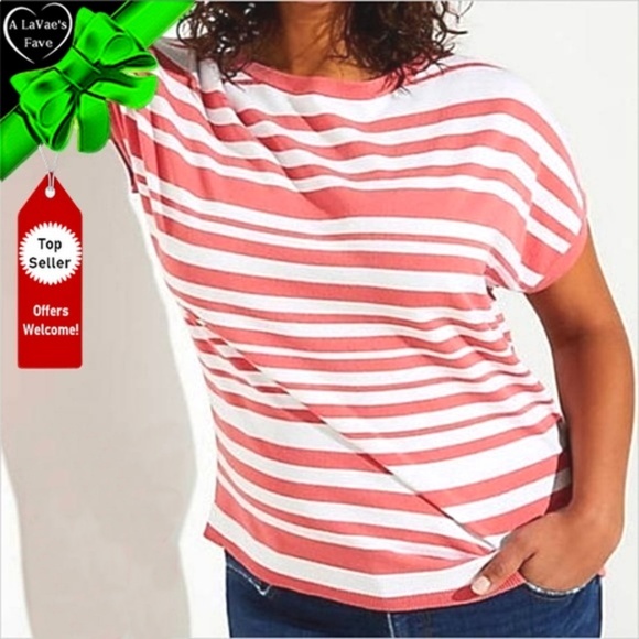 LOFT Sweaters - NWT Criss Cross Coral Stripe Sweater Top Sz 20 #6S
